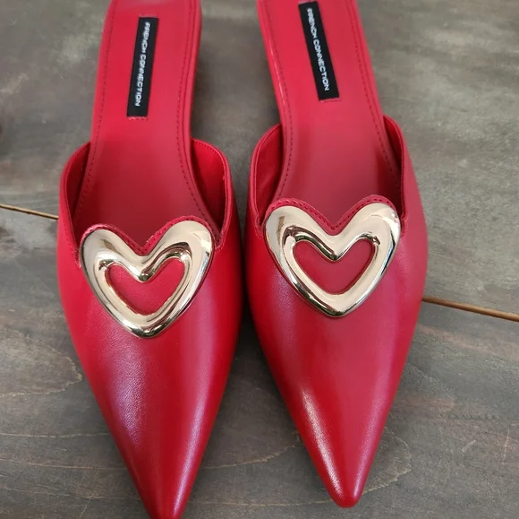 French Connection Red Heart Kitten Mule Heels - Size 8 - Picture 2 of 7